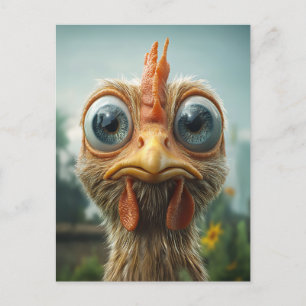 Lustiges Huhn mit großen Augen in Nahaufnahme Einladungspostkarte