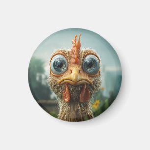 Lustiges Huhn mit großen Augen in Nahaufnahme Magnet