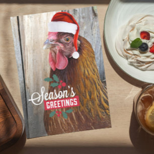 Lustiges Huhn mit Santa-Mütze Feiertagskarte
