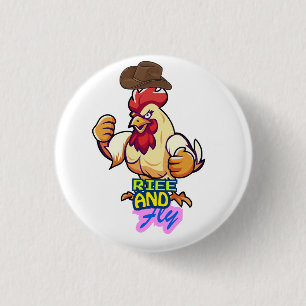 Lustiges Huhn Rise and Fly” T-Shirt Button