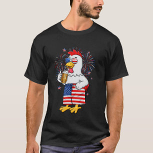 Lustiges Huhn trinkt Bier Amerikanische Flagge 4.  T-Shirt