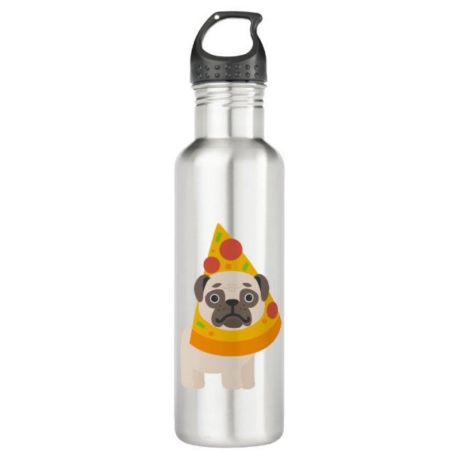 Lustiges HundeMops-Gesicht in der Pizza gerade für Edelstahlflasche (Vorderseite)
