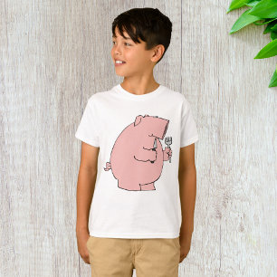 Lustiges hungriges Schwein hält Gabel und Messer T-Shirt