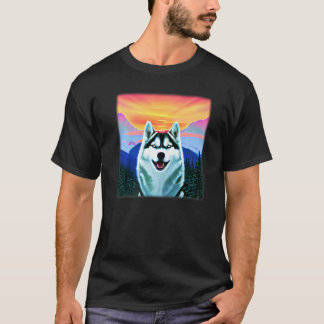 Lustiges Husky-Design Hund Abdruck Kunst Gesicht m T-Shirt