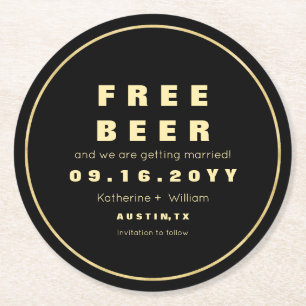 Lustiges Imitat-Goldfreies Bier Save the Date Runder Pappuntersetzer