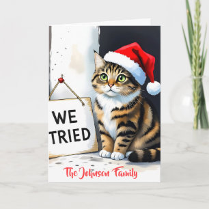 Lustiges individuelles Familien-Wasserfarben-Katze Karte