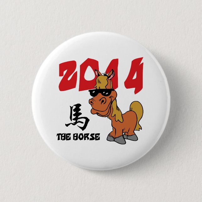 Lustiges Jahr des Pferds 2014 Button (Vorderseite)