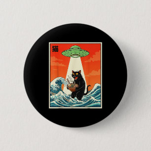 Lustiges japanisches Anime-Cat-Ramen-Ufo-T-Shirt f Button