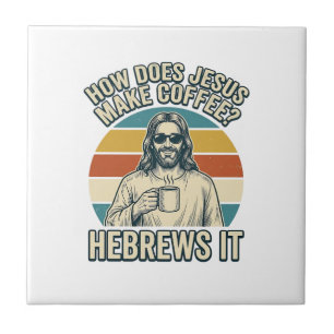 Lustiges Jesus Kaffee Vintage Gravur Shirt Design_ Fliese