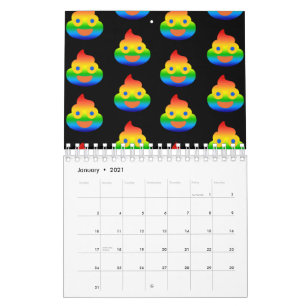 Lustiges Kacka-Emoji Regenbogenfarbe Lächelndes Ge Kalender