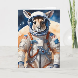 Lustiges Känguru im Astronautenanzug im Weltraum Karte