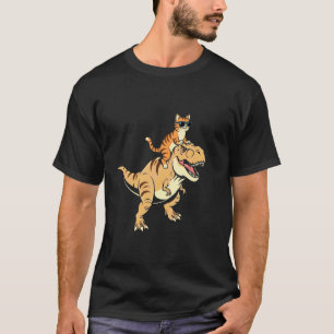 Lustiges Katze Reitet T-Rex Dinosaurier und Kätzch T-Shirt