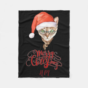 Lustiges Katze Santa Winter Frohe Weihnachten T-Sh Fleecedecke