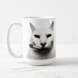 Lustiges Katzen-Meme rauchende Katze Zigarette Kaffeetasse