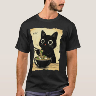 Lustiges Katzen-Ramen-Grafik-T-Shirt japanisches K T-Shirt