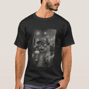 Lustiges Katzen-Selfie mit Alien UFO Chicago 4. Ju T-Shirt