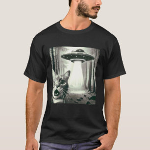 Lustiges Katzen-Selfie mit Alien-UFO-Grafik Männer T-Shirt