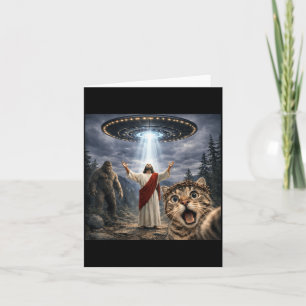 Lustiges Katzen-Selfie mit Bigfoot-UFO und Jesus-O Karte