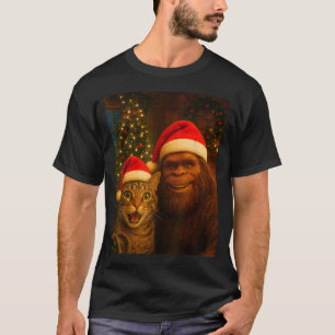 Lustiges Katzen-Selfie mit Bigfoot-Weihnachten Sas T-Shirt