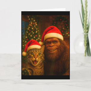 Lustiges Katzen-Selfie mit Bigfoot-Weihnachts-Sasq Karte