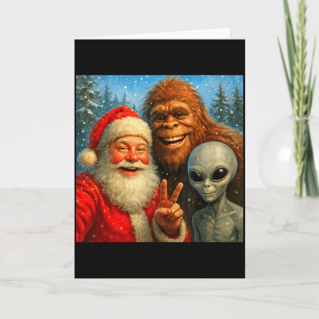 Lustiges Katzen-Selfie mit dem Weihnachtsmann &amp Karte (Vorderseite)