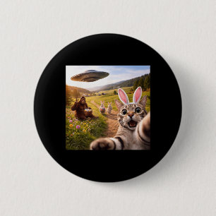 Lustiges Katzen-Selfie mit Osterhase Bigfoot UFO f Button