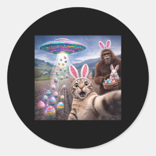 Lustiges Katzen-Selfie mit Osterhase Bigfoot UFO f Runder Aufkleber