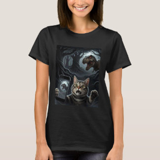 Lustiges Katzen-Selfie mit T-Rex-Dinosaurier T-Shirt