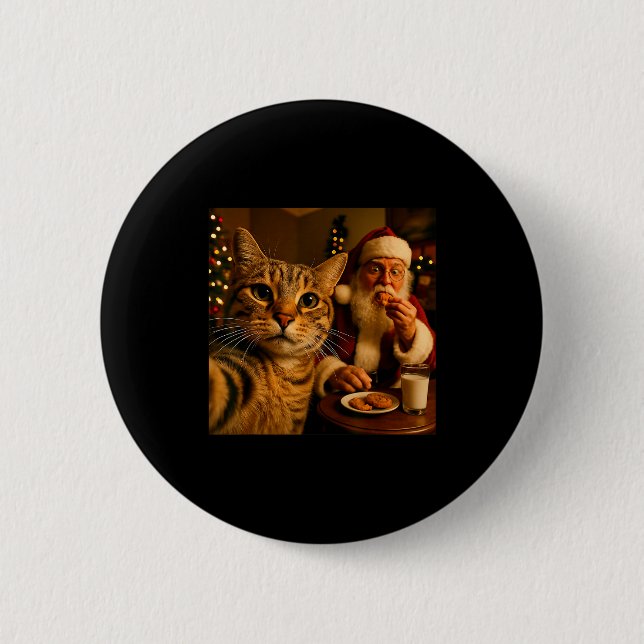 Lustiges Katzen-Selfie mit Weihnachtsmann Weihnach Button (Vorderseite)