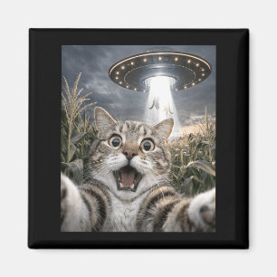 Lustiges Katzen-Selfie-UFO-Alien-Tier-Meme für Män Magnet