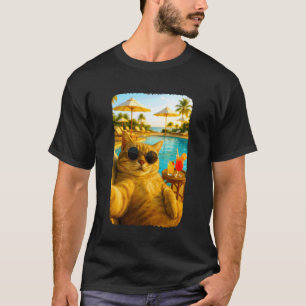 Lustiges Katzen-Selfie Urlaub Poolside Ferien T-Shirt