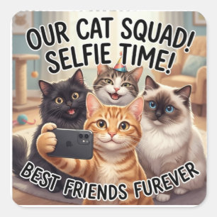 Lustiges Katzen-Squad-Selfie-Sticker Quadratischer Aufkleber