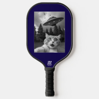 Lustiges Katzen-UFO-Selfie Pickleball Schläger