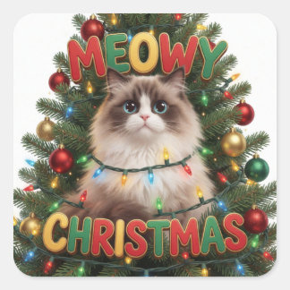 Lustiges Katzen-Weihnachts-Ornament Weihnachtsstim Quadratischer Aufkleber