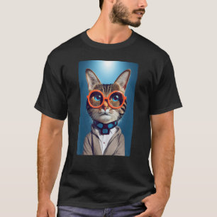 Lustiges Katzengesicht mit funky Brille Retro Nerd T-Shirt