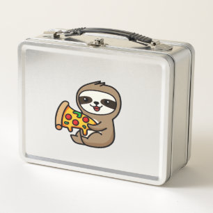 Lustiges Kawaii Chibi Faultier mit Pizza � Süße Ze Metall Brotdose