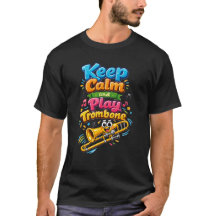 Lustiges Keep Calm und spiele Posaune Musik Design