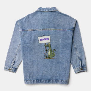 Lustiges Krokodil mit Schild Cartoon Jeansjacke