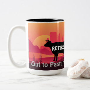 Lustiges Kuh-Thema Western-Renteneintritt auf die  Zweifarbige Tasse