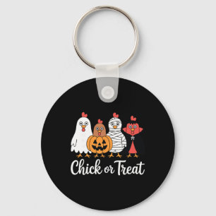Lustiges Küken oder behandeln Sie Halloween-Huhn Schlüsselanhänger
