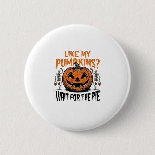 Lustiges Kürbisskelett Halloween Pie Shirt_1 Button