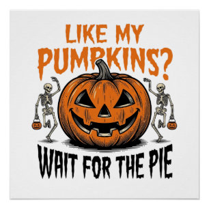 Lustiges Kürbisskelett Halloween Pie Shirt_1 Poster