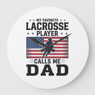Lustiges Lacrosse-Vater-Amerikanische-Flagge-Vinta Große Wanduhr