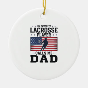 Lustiges Lacrosse-Vater-Amerikanische-Flagge-Vinta Keramik Ornament