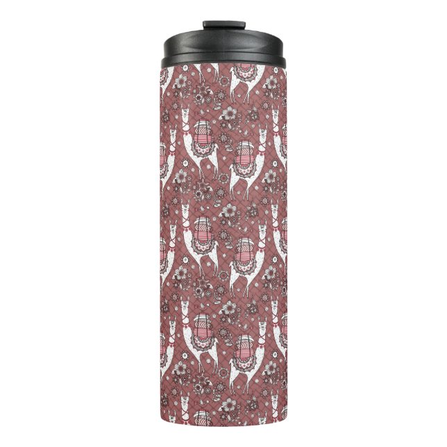 Lustiges Lama-Muster Thermosbecher (Vorderseite)
