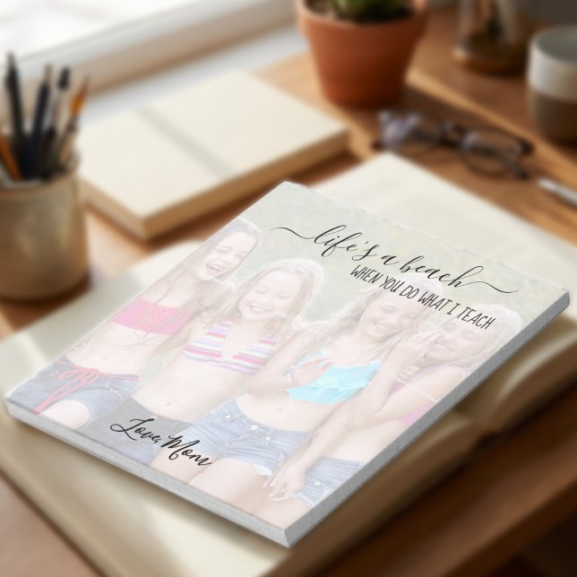 Lustiges Leben ist ein Strand Freche Mutter Benutz Notizblock (Personalized Photo notepad with semi-opaque full page photo and editable wording)