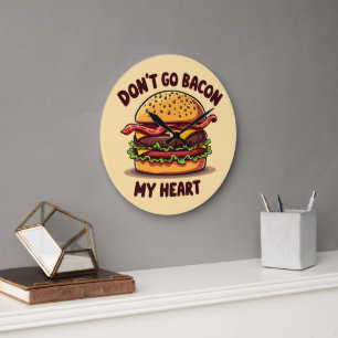 Lustiges Lebensmittel-Wortspiel-Bacon-Liebhaber-Ch Große Wanduhr