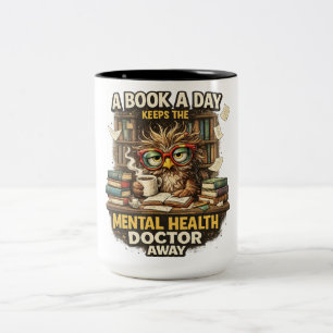 Lustiges Lesen Eule Buchliebhaber psychische Gesun Zweifarbige Tasse