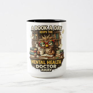 Lustiges Lesen Eule Buchliebhaber psychische Gesun Zweifarbige Tasse