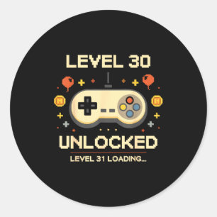 Lustiges Level 30 freigeschaltetes Gamer 30. Gebur Runder Aufkleber